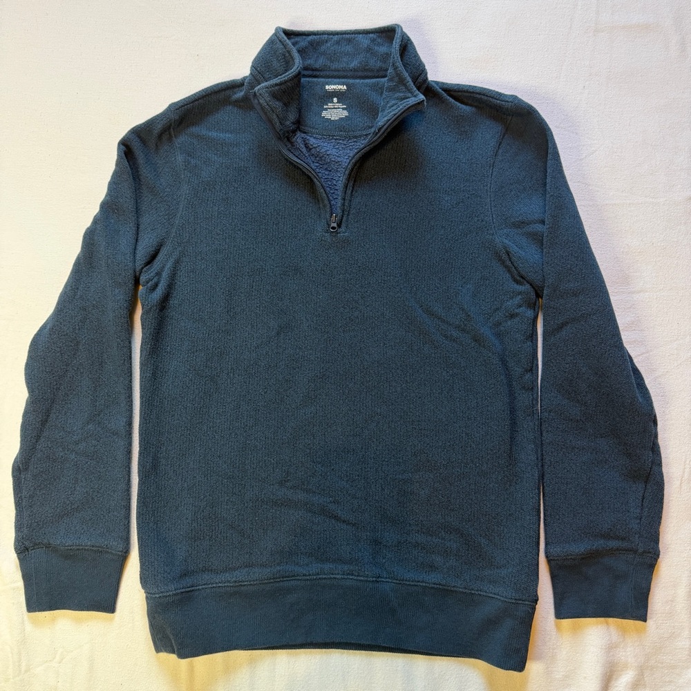 Sonoma Men's Dark Blue Quarter Zip-Up Sweater Size Small